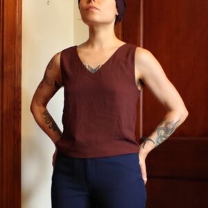 Burgundy Babaton V Neck Sleeveless Blouse XXS